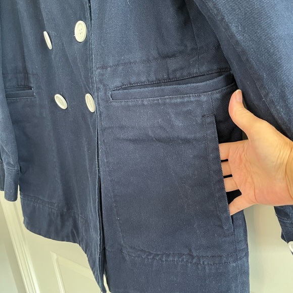 J. Crew Peacoat Heavyweight Cotton Twill Double Breasted Button Up Size 12 Navy - Picture 8 of 16